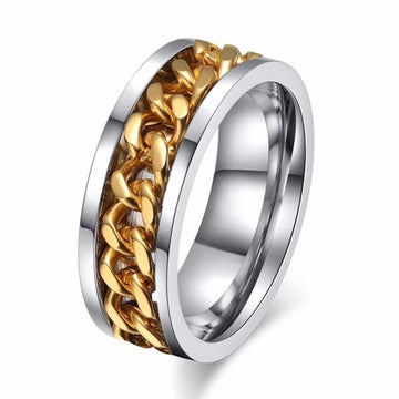 8mm Spinner Ring For Men Stainless Steel Cuba Chain Wedding Men's Anti Stress Jewelry daiiibabyyy